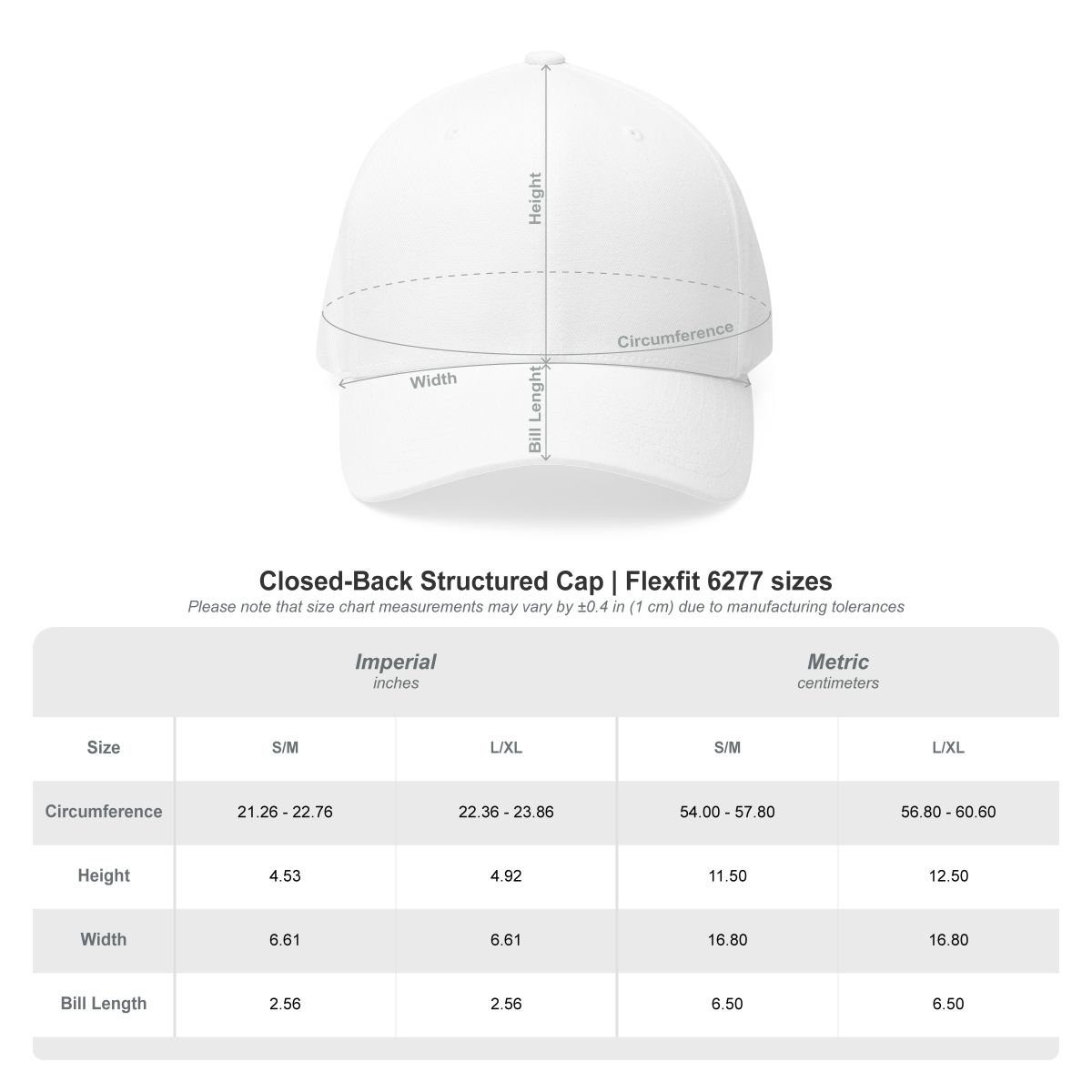 Closed-Back Structured Cap, Embroidery (Flexfit 6277)